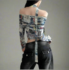 Alt Mesh Printed Crop Top Shoptery