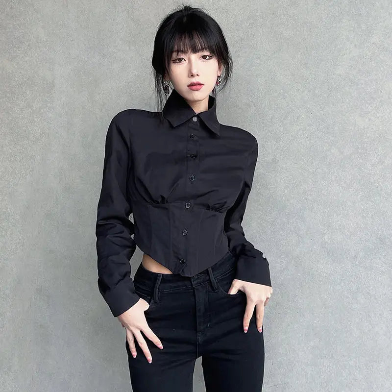 Alt Corset Button-Up Blouse Shoptery