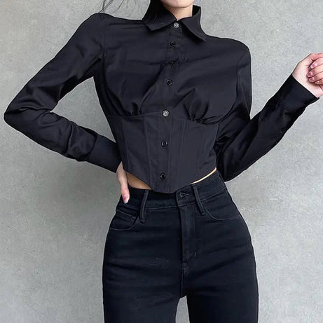 Alt Corset Button-Up Blouse Shoptery