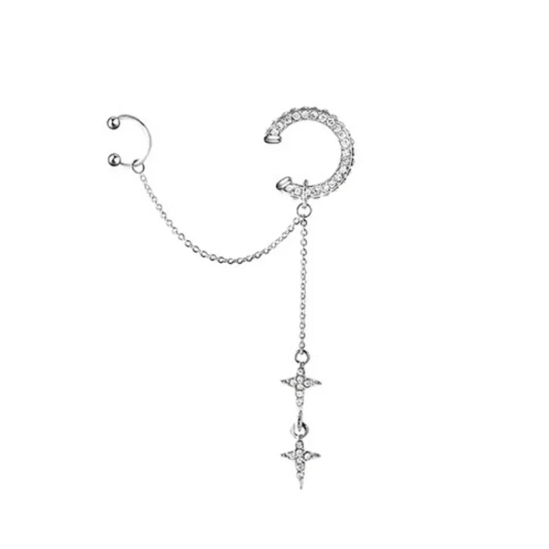 Cosmic Cross Linked Aesthetic Earrings 1Pc Silver Shoptery
