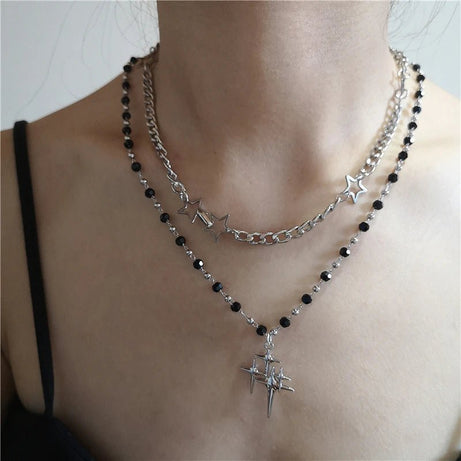 Cosmic Noir Layered Y2k Necklace Set Shoptery