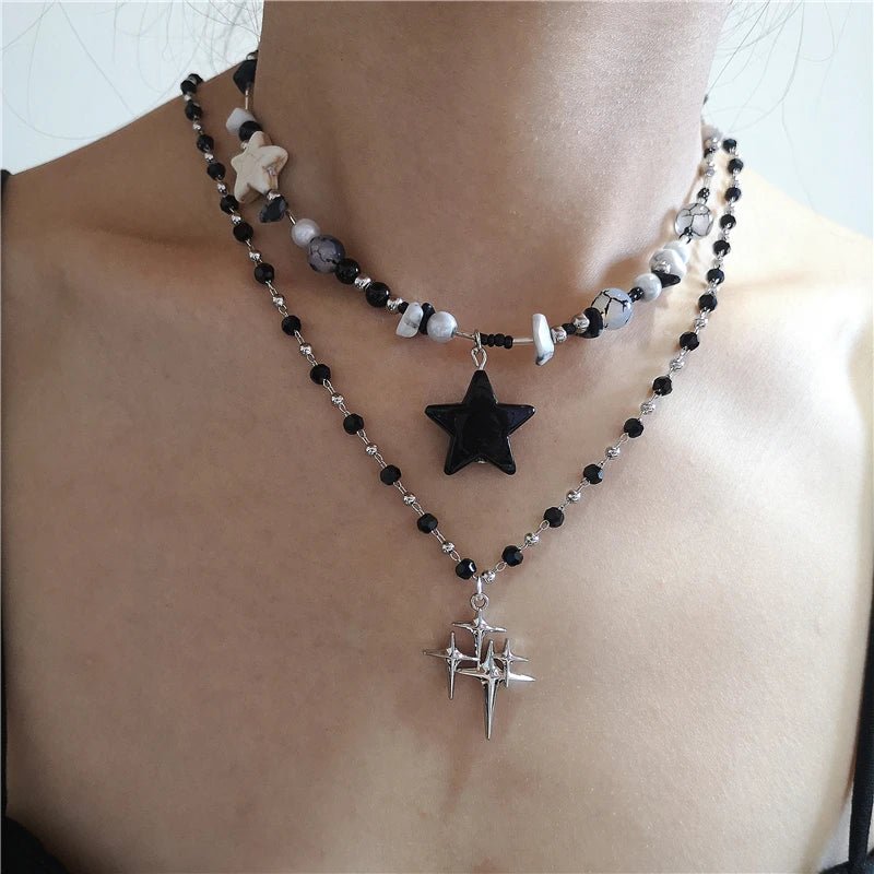 Cosmic Noir Layered Y2k Necklace Set Shoptery