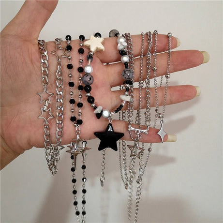 Cosmic Noir Layered Y2k Necklace Set Shoptery