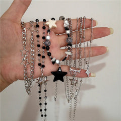 Cosmic Noir Layered Y2k Necklace Set Shoptery