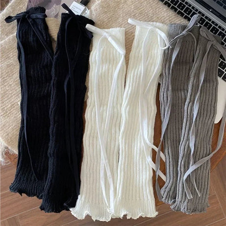 Coquette Lace-Up Knit Leg Warmers Shoptery