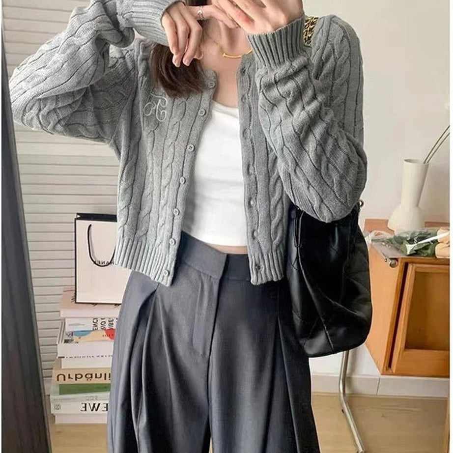 Acubi Fall Cozy Cable-Knit Buttoned Cardigan Shoptery