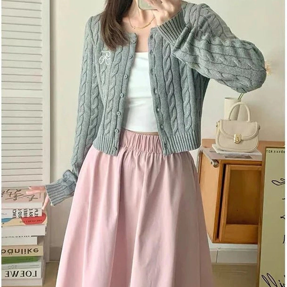 Acubi Fall Cozy Cable-Knit Buttoned Cardigan Shoptery