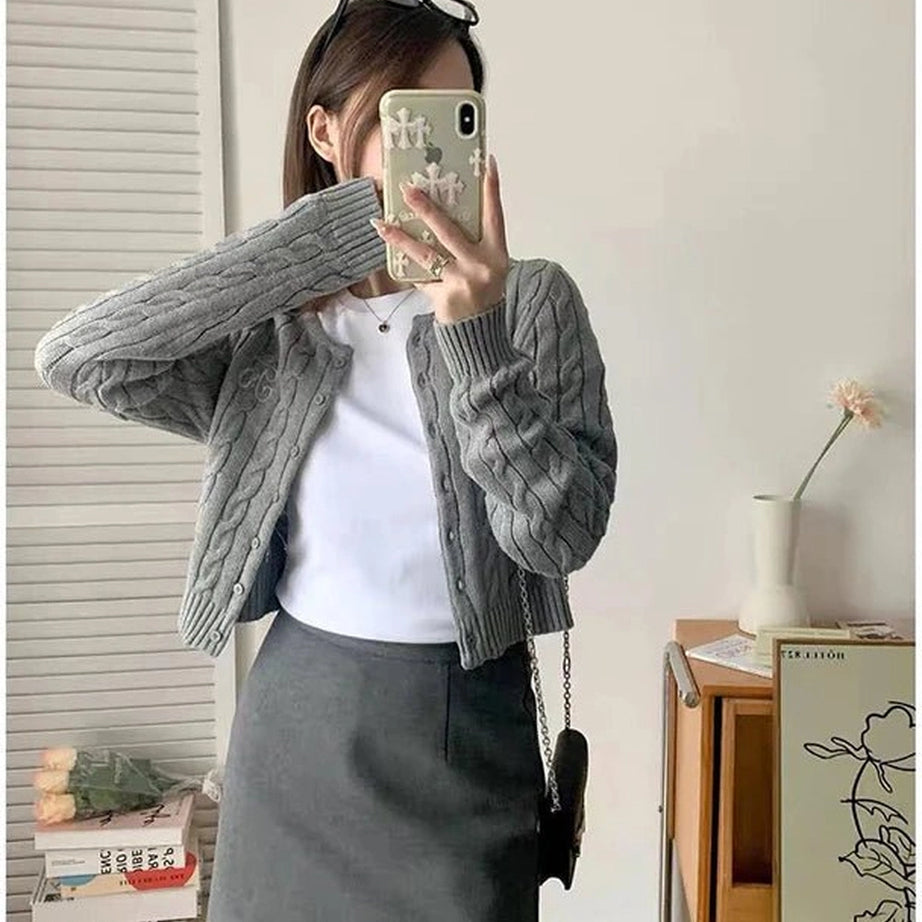 Acubi Fall Cozy Cable-Knit Buttoned Cardigan Shoptery