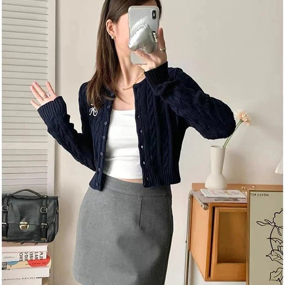 Acubi Fall Cozy Cable-Knit Buttoned Cardigan Shoptery