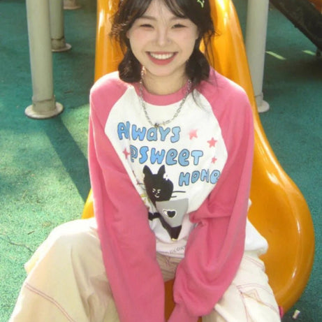 Kawaii Cozy Gamer Cat Raglan Sweatshirt Shoptery