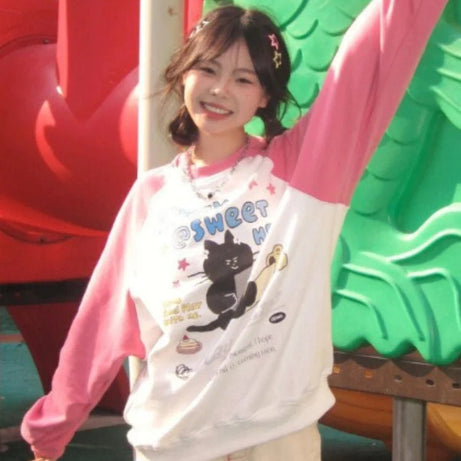 Kawaii Cozy Gamer Cat Raglan Sweatshirt Shoptery