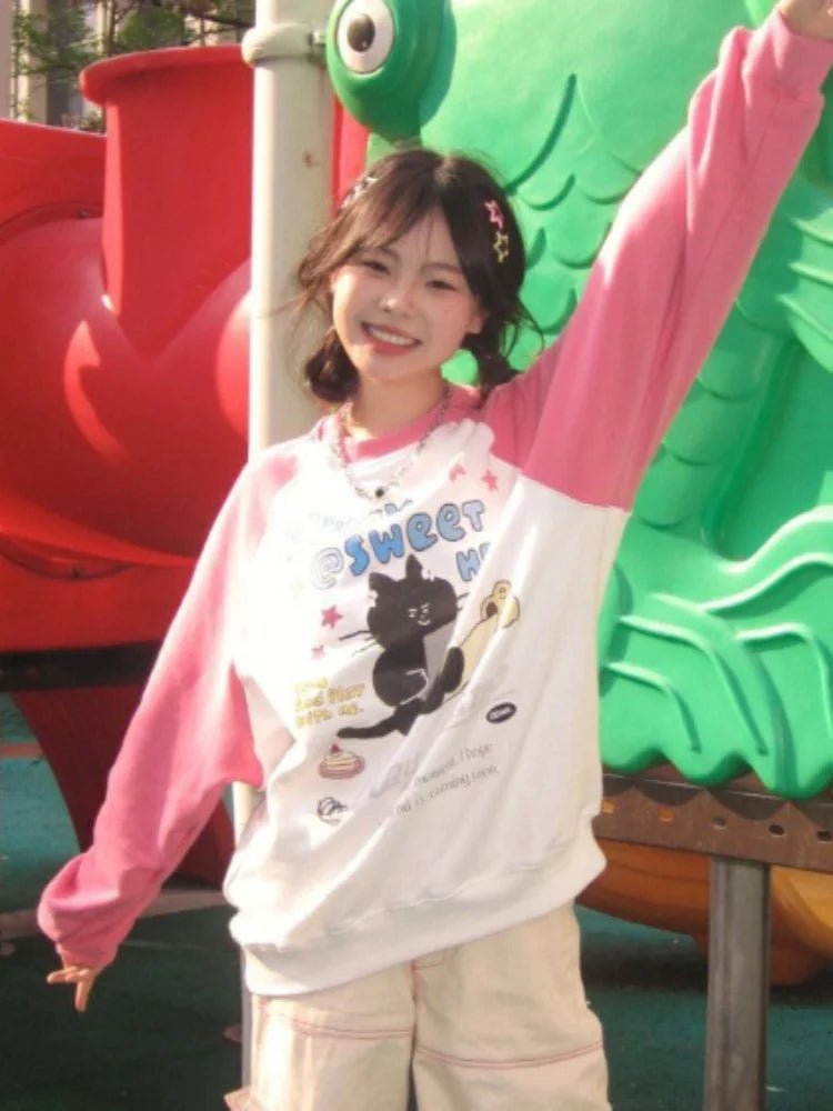 Kawaii Cozy Gamer Cat Raglan Sweatshirt Shoptery