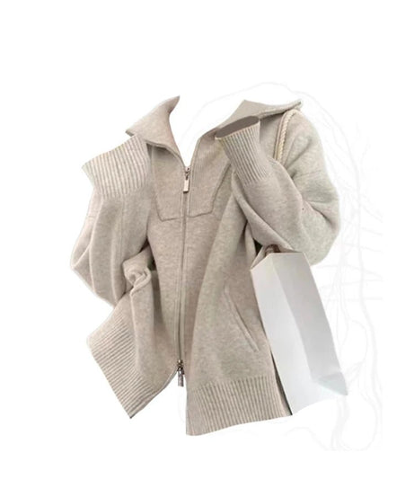 Cozy Neutral Zip - Up Sweater - 