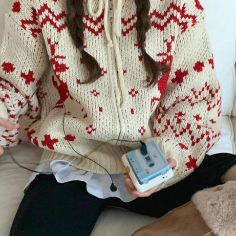 Retro Cozy Nordic Zip Cardigan Shoptery