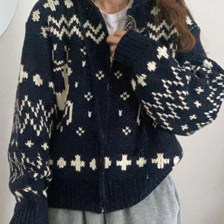 Retro Cozy Nordic Zip Cardigan Shoptery