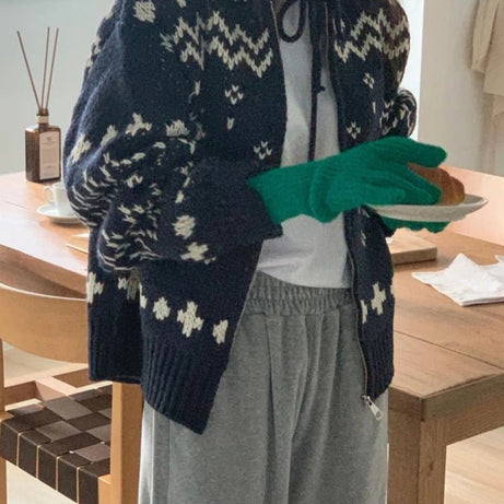 Retro Cozy Nordic Zip Cardigan Shoptery