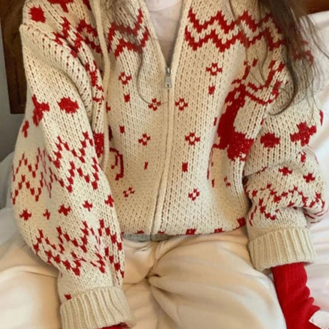 Retro Cozy Nordic Zip Cardigan Shoptery