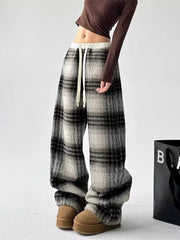Retro Cozy Plaid Wide-Leg Sweatpants Picture Color Shoptery