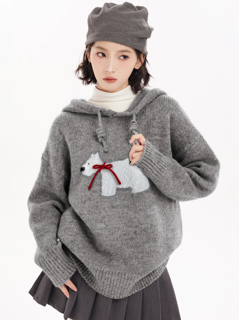 Acubi Cozy Polar Charm Knit Hoodie gray One Size Shoptery