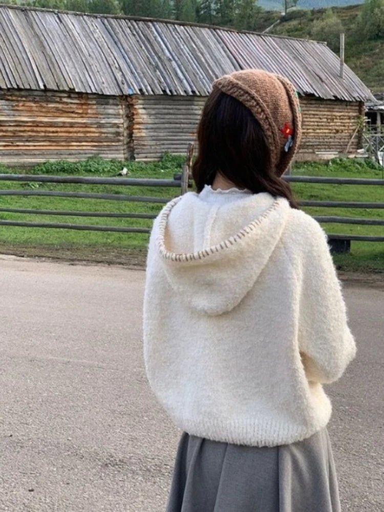 Kawaii Cozy Puppy Pom-Pom Cardigan Shoptery