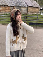 Kawaii Cozy Puppy Pom-Pom Cardigan Shoptery