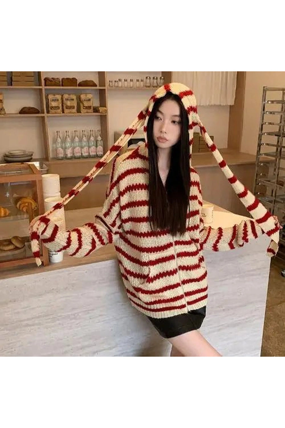 Cozy Striped Hooded Knit Cardigan - Cardigans