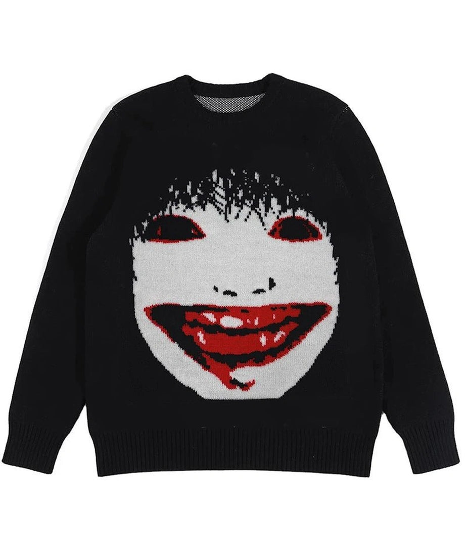 Creepy Smile Knit Sweater - 