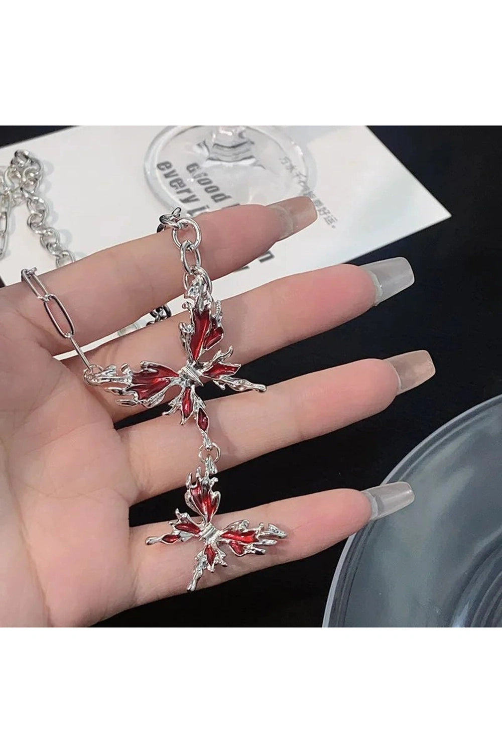 Edgy Crimson Butterfly Chain Necklace Shoptery