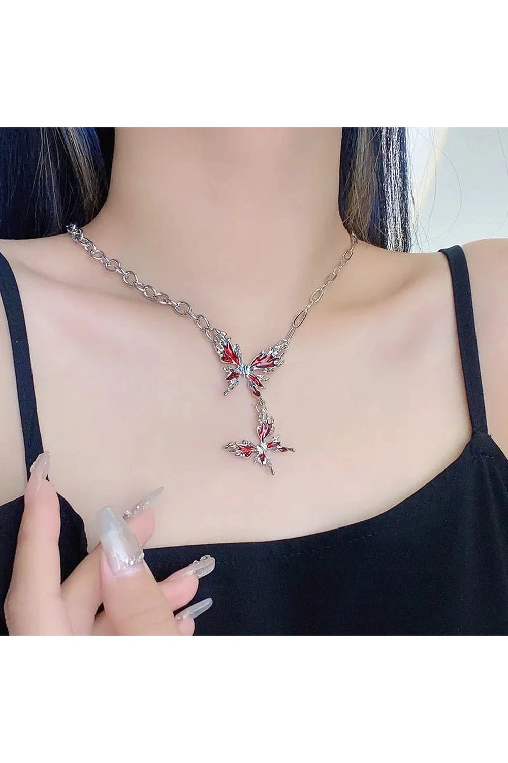 Edgy Crimson Butterfly Chain Necklace Shoptery