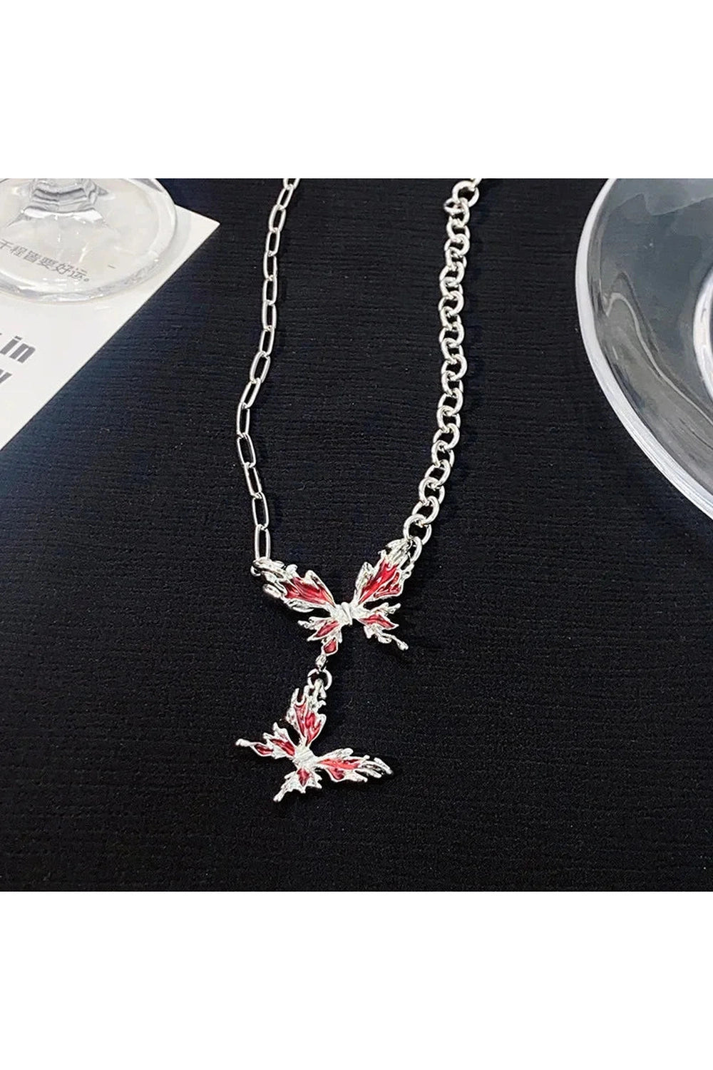 Edgy Crimson Butterfly Chain Necklace Shoptery