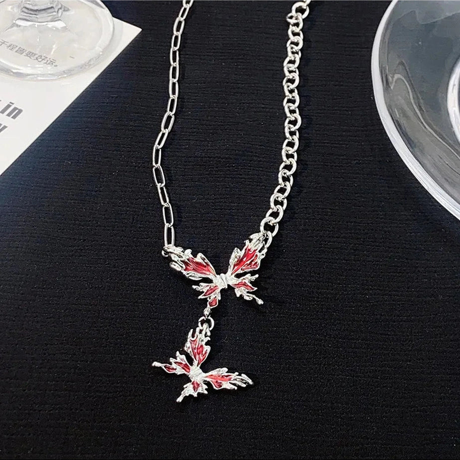 Edgy Crimson Butterfly Chain Necklace Shoptery