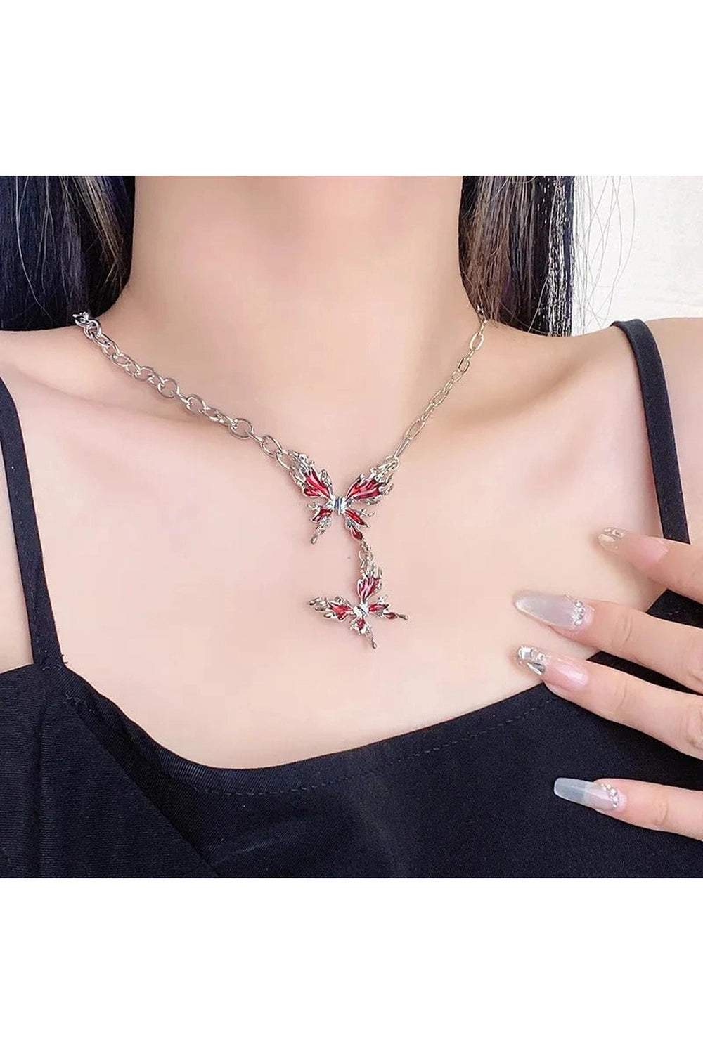 Edgy Crimson Butterfly Chain Necklace Shoptery