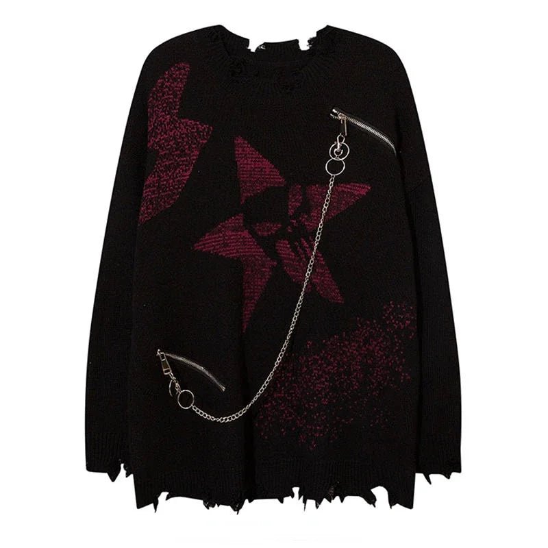Crimson Chaos Chain Alt Edgy Sweater black Shoptery