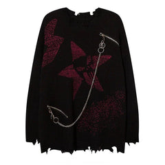 Crimson Chaos Chain Alt Edgy Sweater black Shoptery