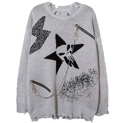 Crimson Chaos Chain Alt Edgy Sweater GRAY Shoptery