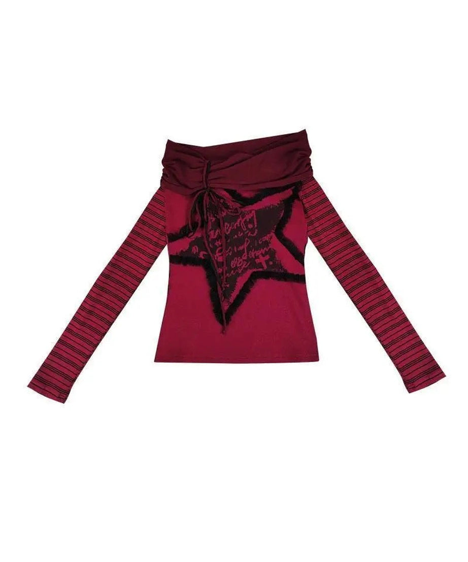 Crimson Chaos Off - Shoulder Top - Shirts & Tops