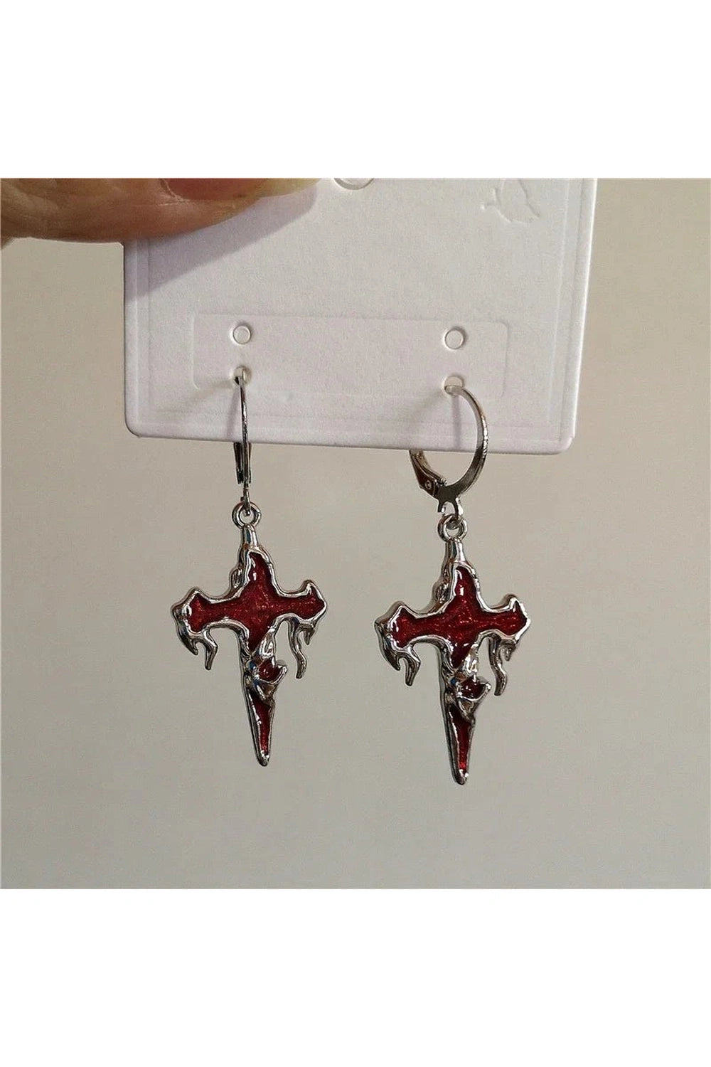 Crimson Gothic Cross Earrings - Earrings