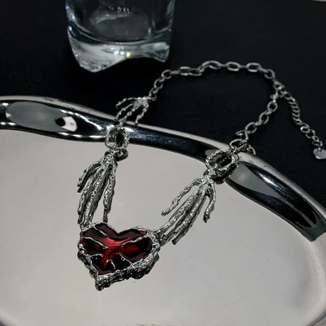 Crimson Shattered Alt Goth Heart Necklace Shoptery