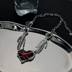 Crimson Shattered Alt Goth Heart Necklace Shoptery