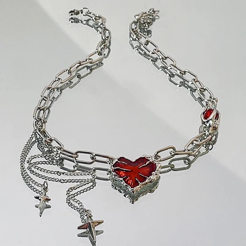 Crimson Shattered Alt Goth Heart Necklace B Shoptery