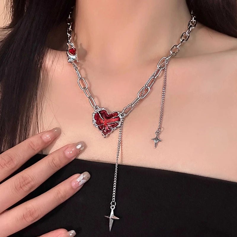 Crimson Shattered Alt Goth Heart Necklace Shoptery