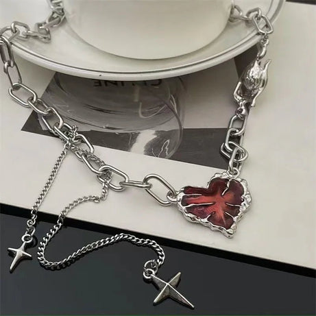 Crimson Shattered Alt Goth Heart Necklace Shoptery
