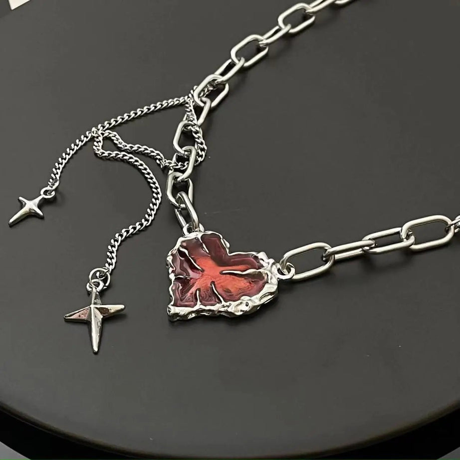 Crimson Shattered Alt Goth Heart Necklace Shoptery