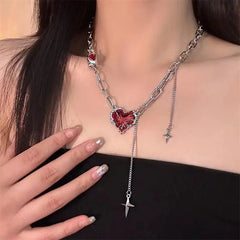 Crimson Shattered Alt Goth Heart Necklace C4329-1 Shoptery