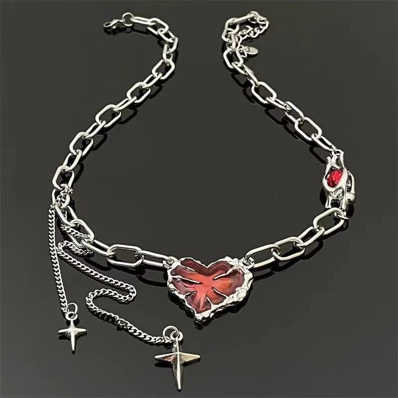 Crimson Shattered Alt Goth Heart Necklace Shoptery