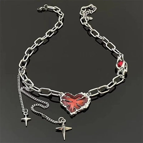 Crimson Shattered Alt Goth Heart Necklace Shoptery