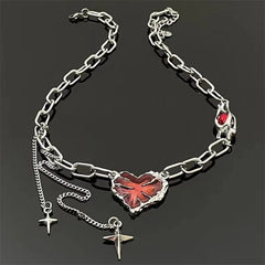 Crimson Shattered Alt Goth Heart Necklace Shoptery