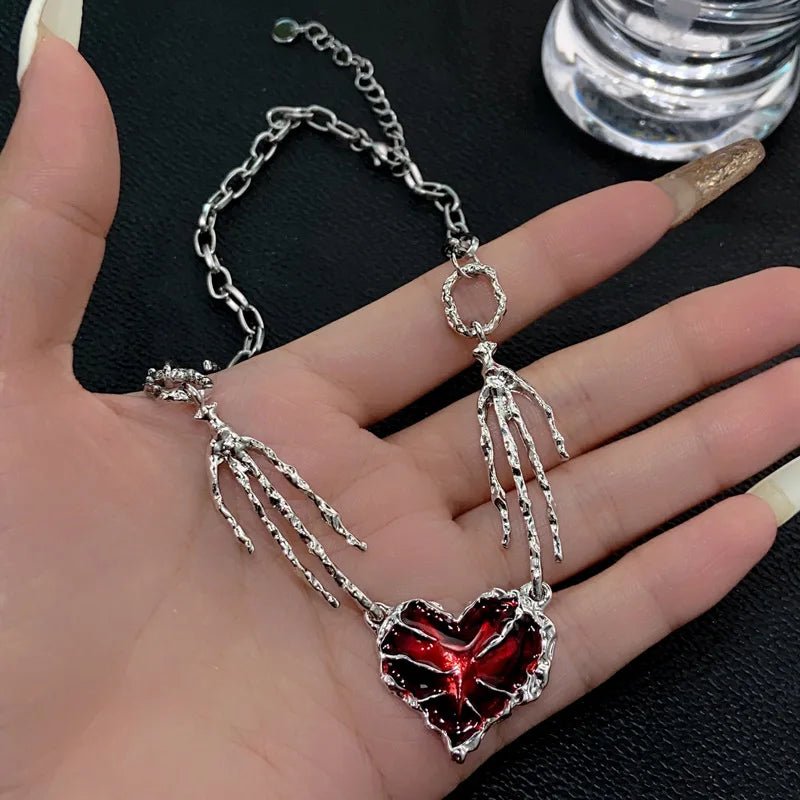 Crimson Shattered Alt Goth Heart Necklace Shoptery
