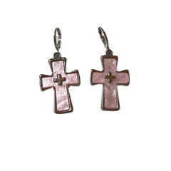 Cross Crystal Silver Earrings Pink Shoptery