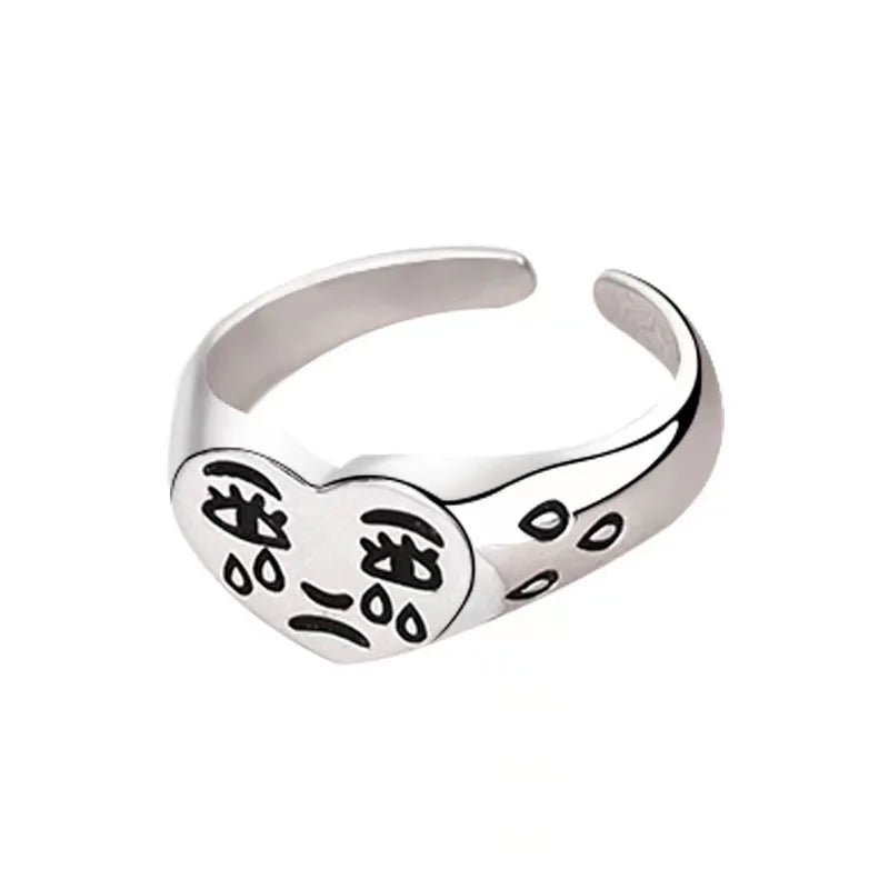 Aesthetic Crying Heart Adjustable Ring MR232 resizable Shoptery